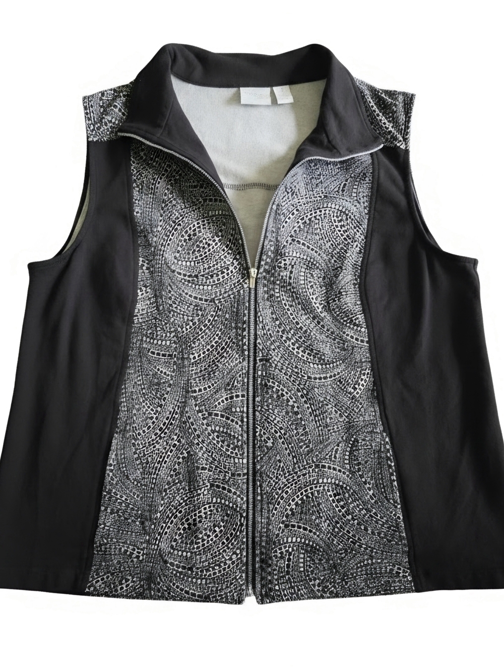 Chico's Black & Gray Patterned Zip-Front Tank Vest